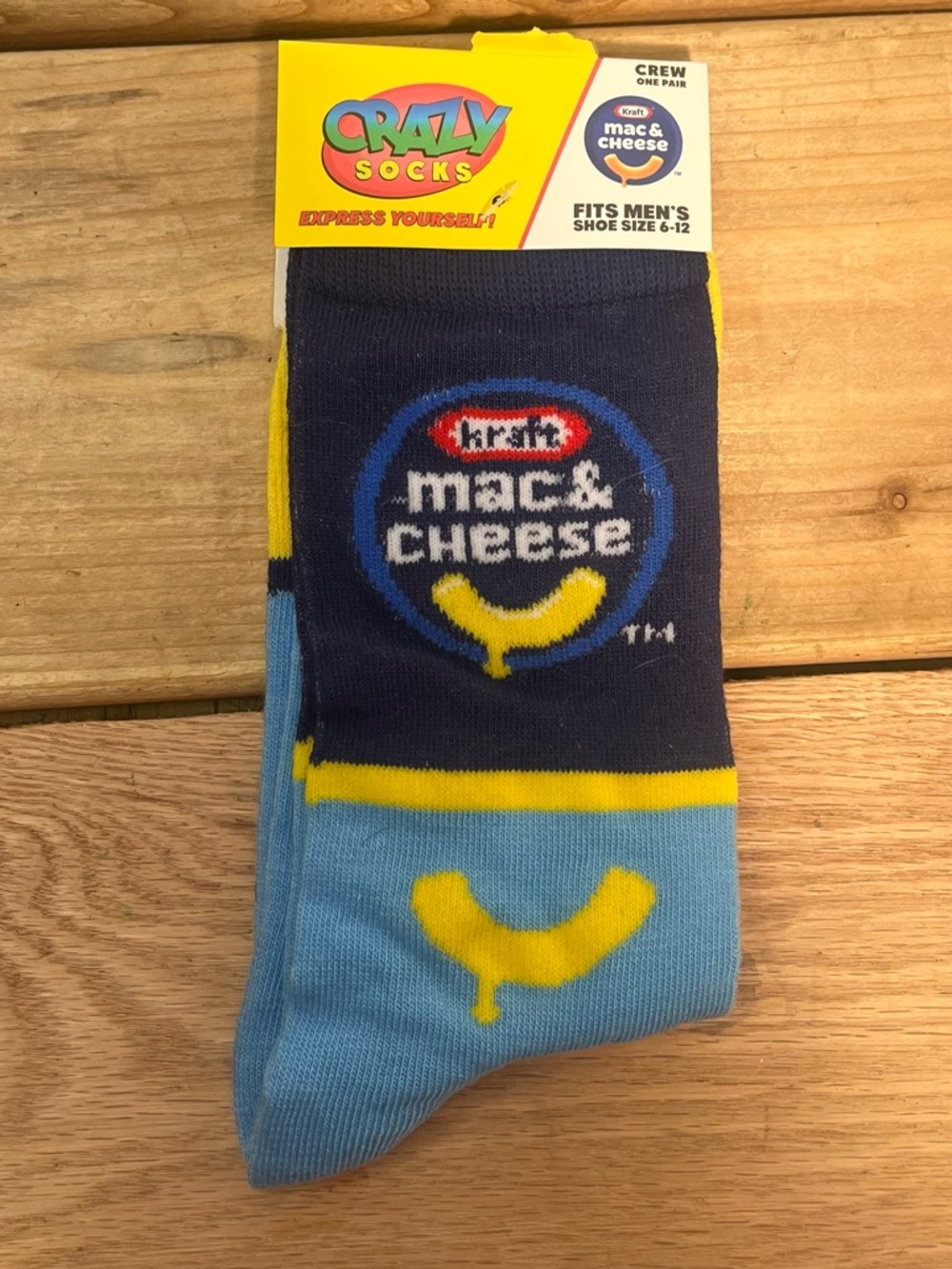 Kraft Mac and Cheese Novelty Crazy Socks Gift Men's Size 6-12 Crew 1 Pair